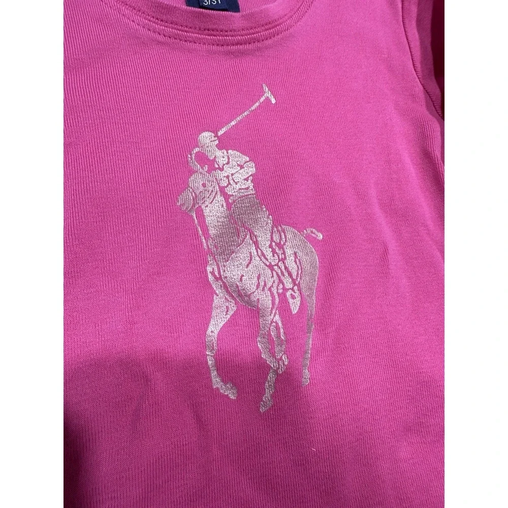 Ralph Lauren Baby Girls Big Pony Longsleeve T-Shirt Pink Size 3T Toddler Vintage